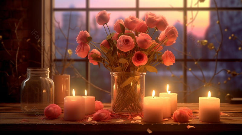 七夕情人节浪漫花瓶里的花实拍摄影图,高清,摄影图,摄影图片,图片大全,摄影图免费下载